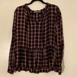 Peplum plaid long sleeve blouse